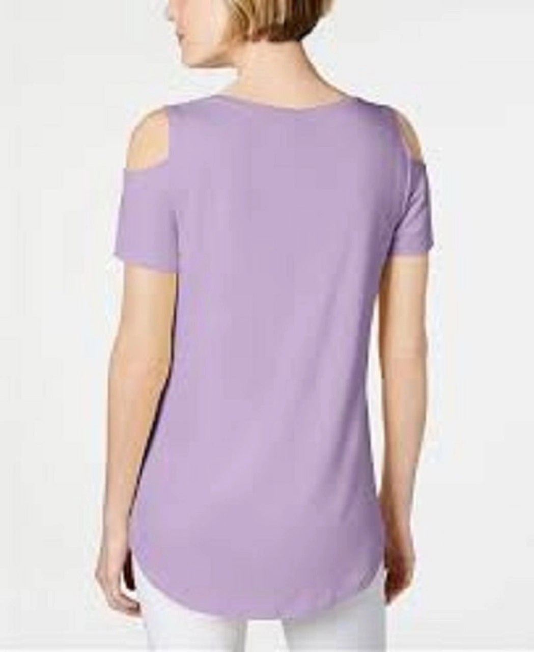 Camiseta feminina JM Collection com ombros descobertos e manga curta, roxa, tamanho pequeno