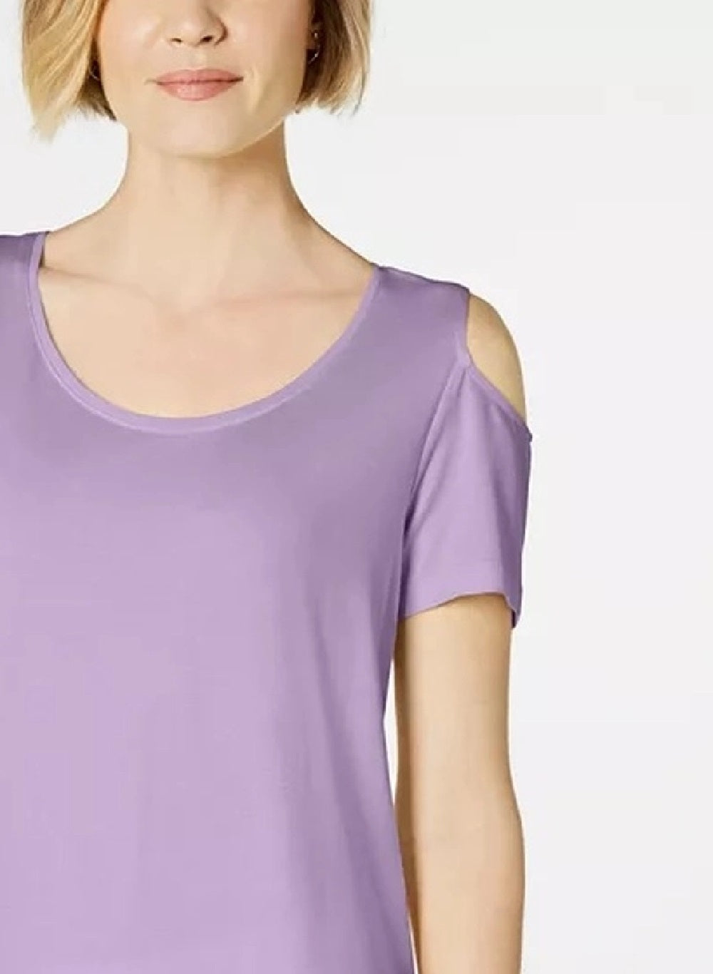 Camiseta feminina JM Collection com ombros descobertos e manga curta, roxa, tamanho pequeno