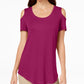 Camiseta feminina JM Collection com ombros descobertos, roxa, tamanho extragrande