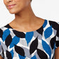 Camiseta feminina estampada Alfani, azul-petróleo, texto, folhas, tamanho pequeno