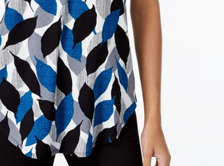 Camiseta feminina estampada Alfani, azul-petróleo, texto, folhas, tamanho pequeno