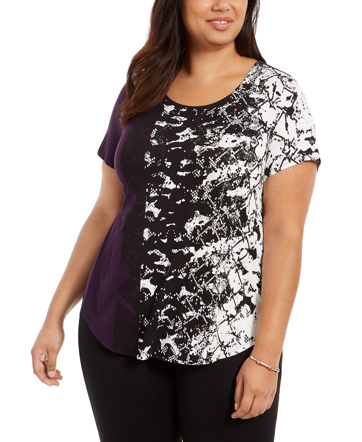 Blusa estampada plus size feminina Alfani, azul marinho, tamanho 3X