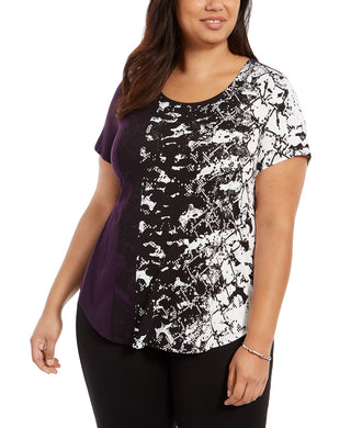 Blusa estampada plus size feminina Alfani, azul marinho, tamanho 3X