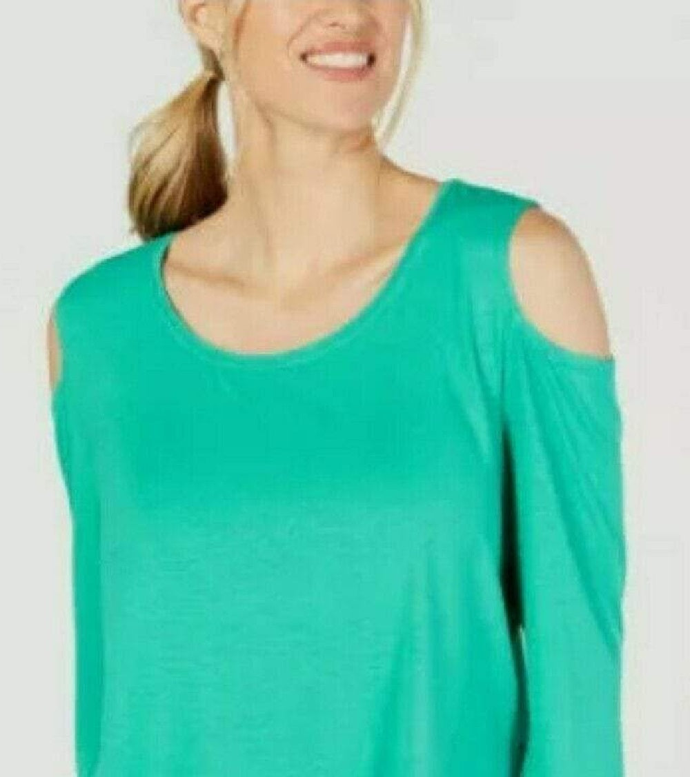 JM Collection Blusa feminina com ombros descobertos, verde, tamanho grande