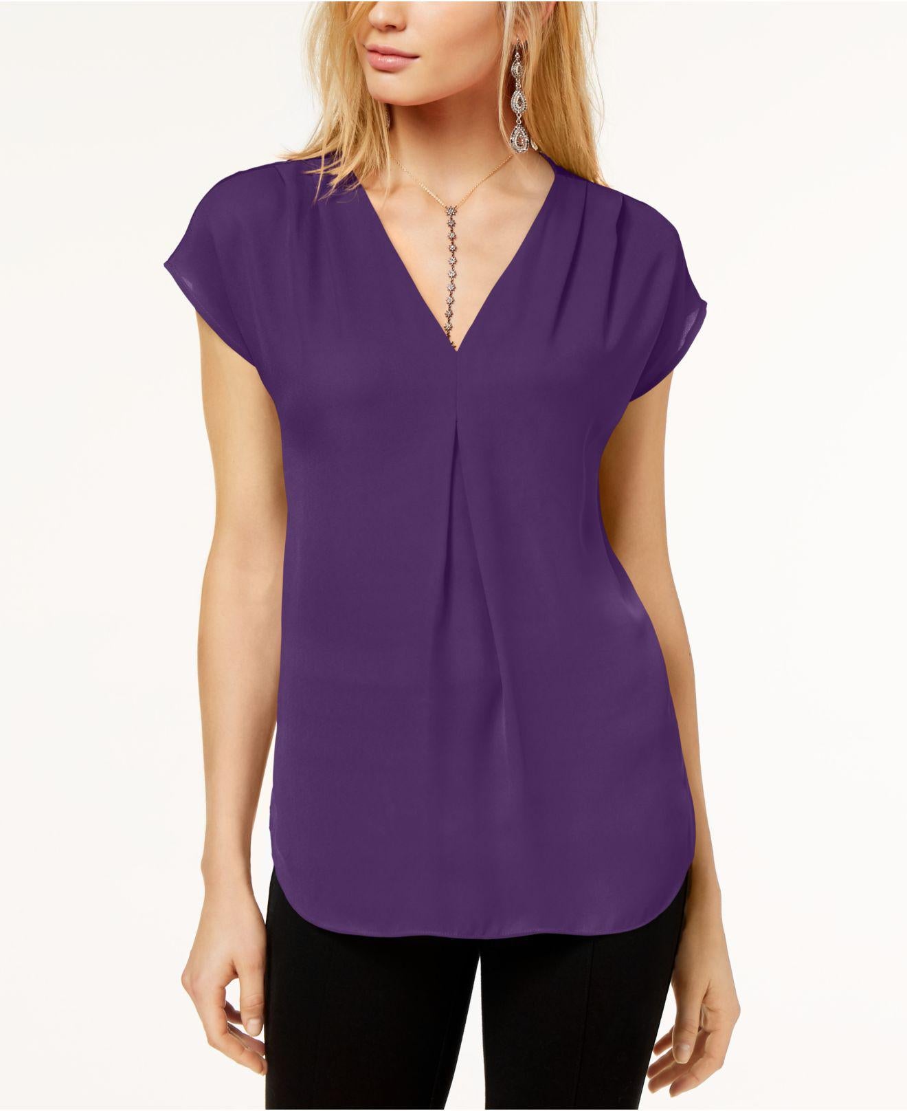 INC International Concepts Feminino Paradise Pequeno Plissado Invertido Decote em V P Roxo Tamanho Pequeno