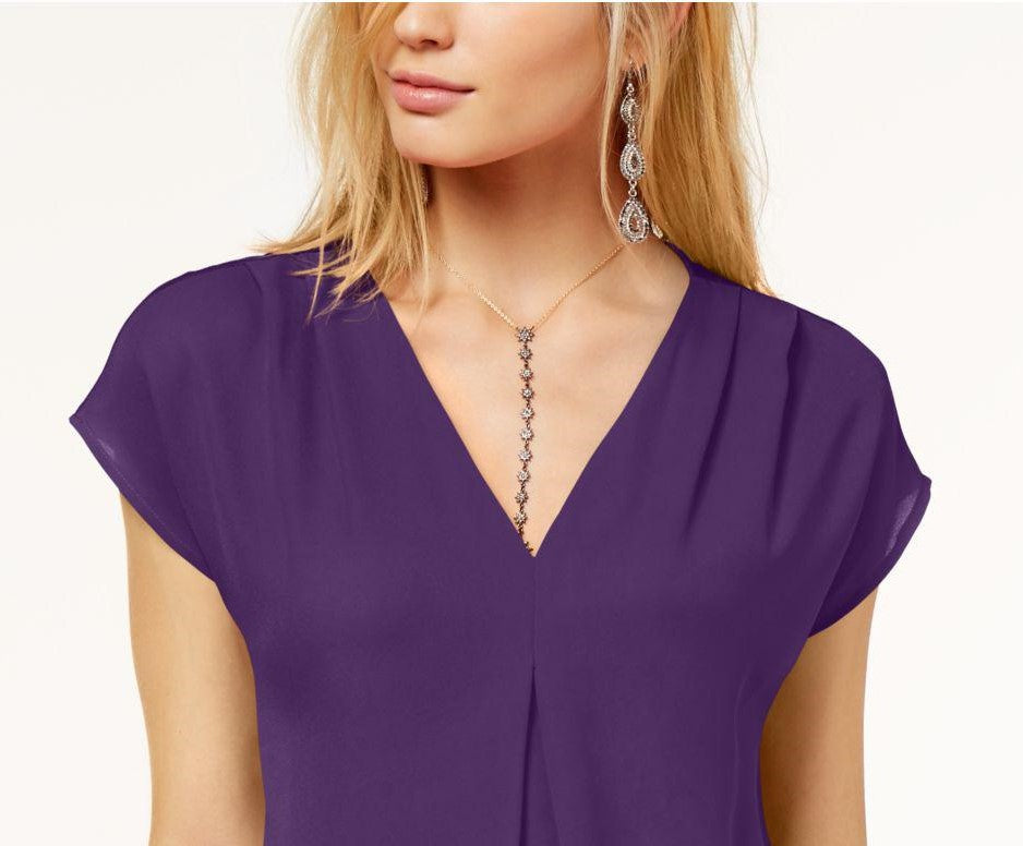 INC International Concepts Feminino Paradise Pequeno Plissado Invertido Decote em V P Roxo Tamanho Pequeno