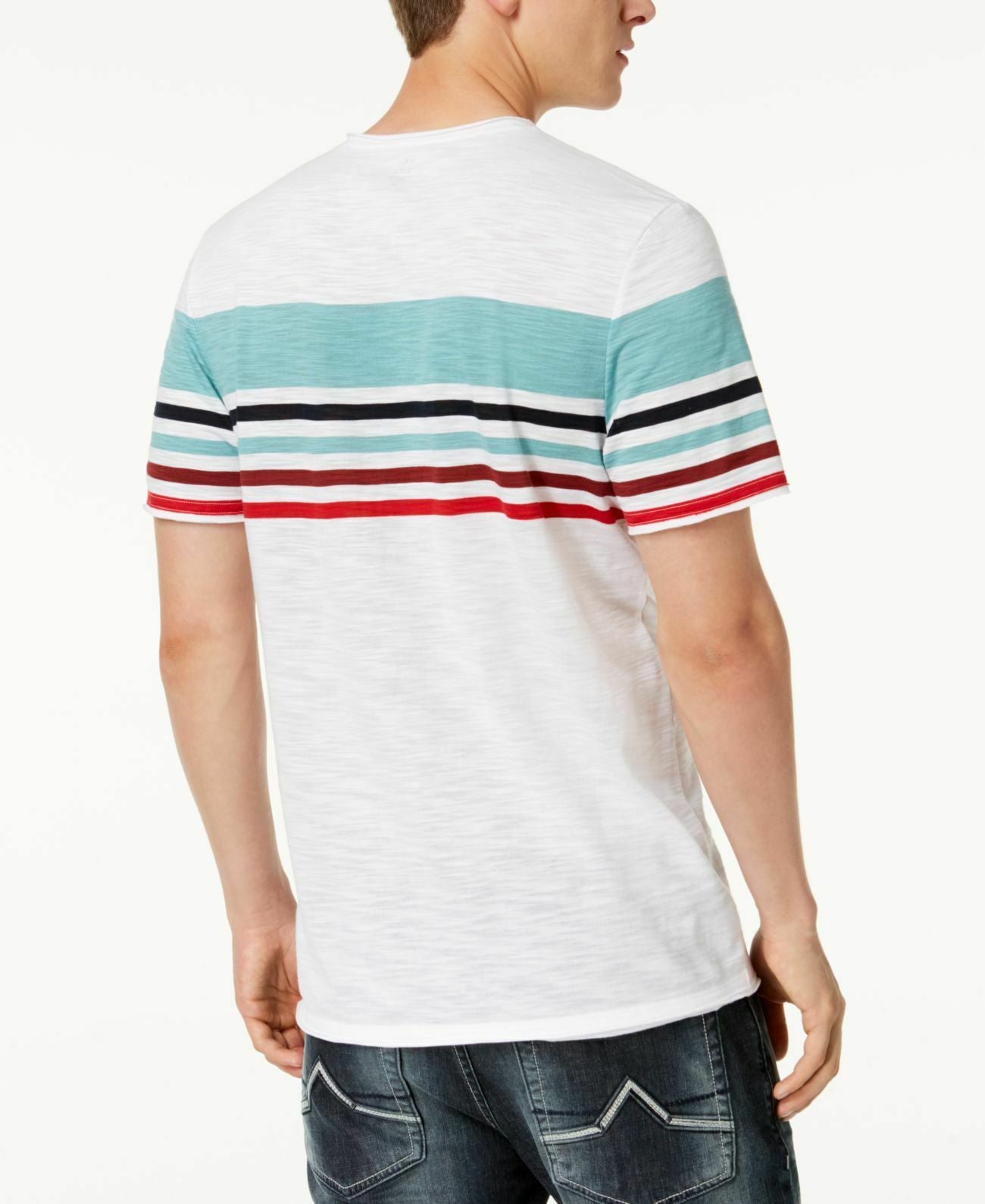 Camiseta listrada masculina com gola dividida da INC International Concepts, branca, tamanho XXL