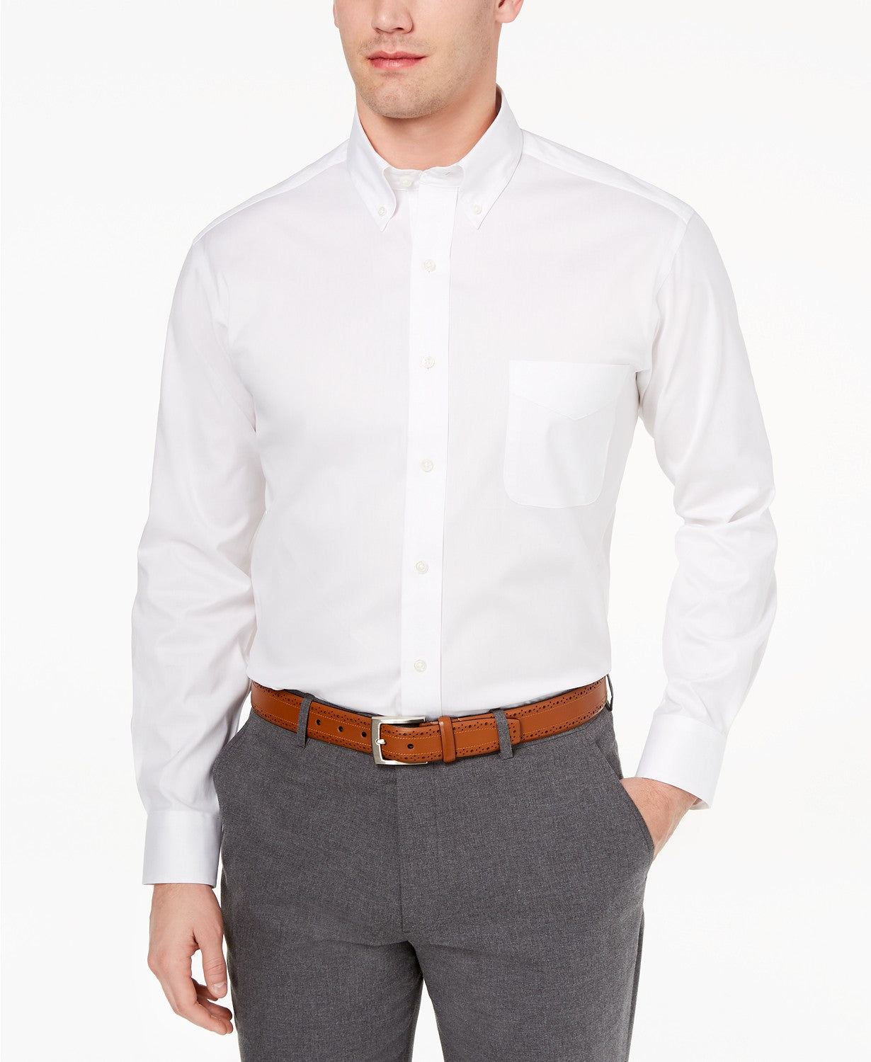 Camisa social masculina Club Room Slim-Fit Pinpoint Solid, branca, tamanho 17,5 x 34-35