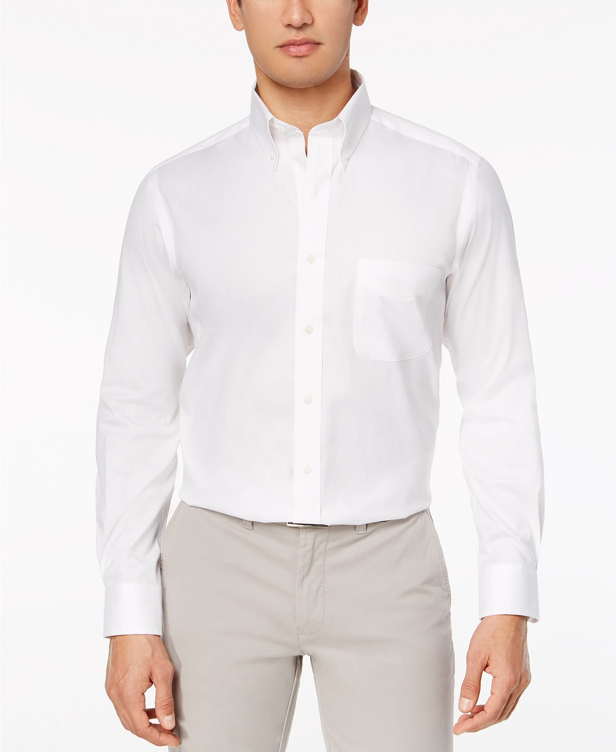 Camisa social masculina Club Room Performance, resistente a rugas, lisa, branca, tamanho 18x34-35