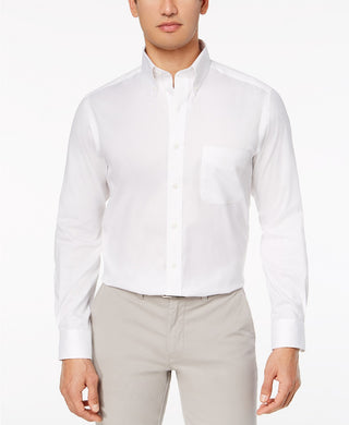 Camisa social masculina Club Room Performance, resistente a rugas, lisa, branca, tamanho 18x34-35