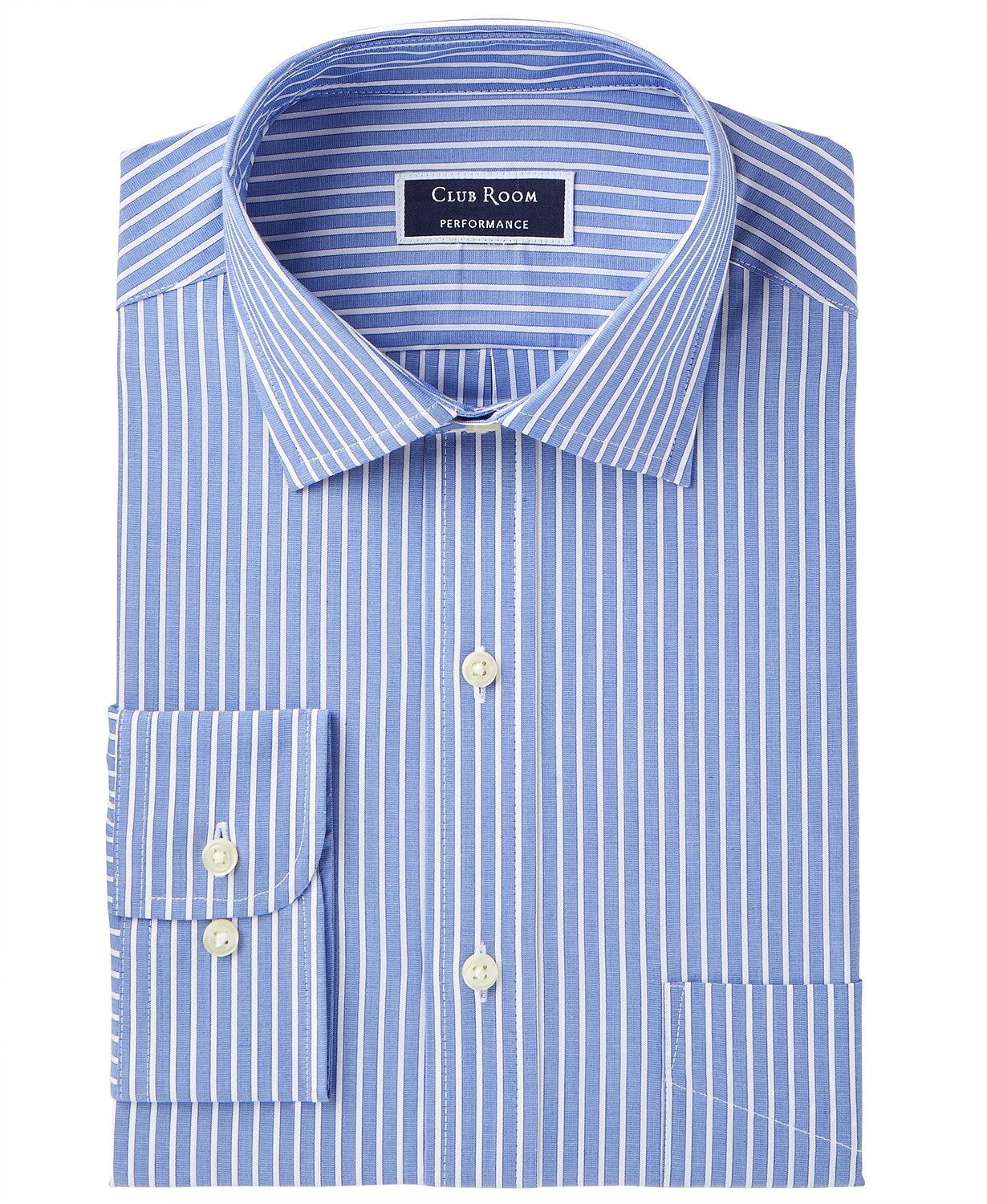 Camisa social listrada resistente a rugas e slim fit masculina Club Room, tamanho azul-marinho, 17-32-33