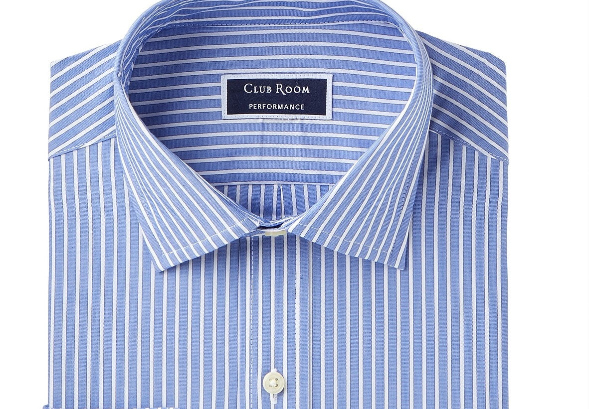 Camisa social listrada resistente a rugas e slim fit masculina Club Room, tamanho azul-marinho, 17,5-32-33