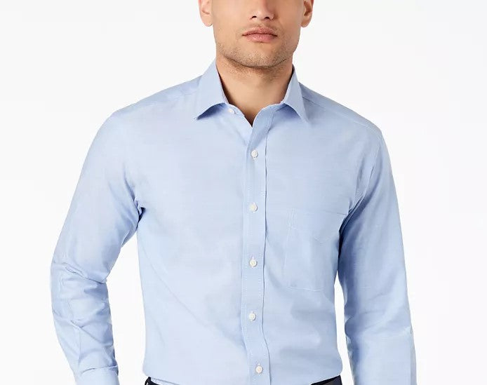 Camisa social masculina Club Room Slim-Fit Pinpoint Solid azul claro tamanho 34x35