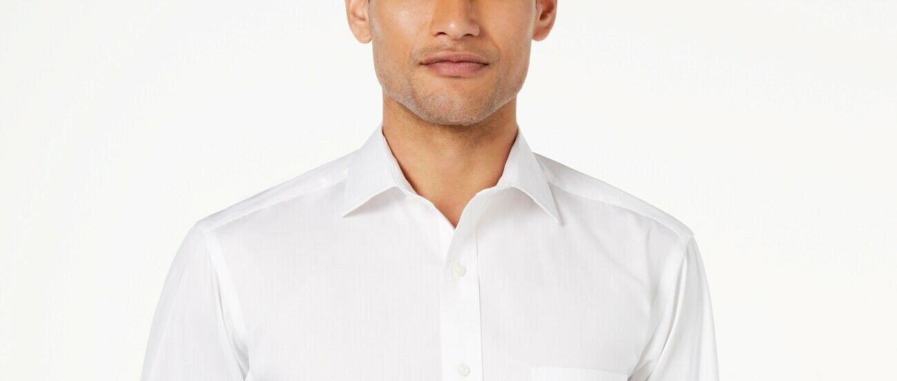 Camisa social masculina Club Room Slim-Fit Pinpoint Solid, branca, tamanho 18X34-35