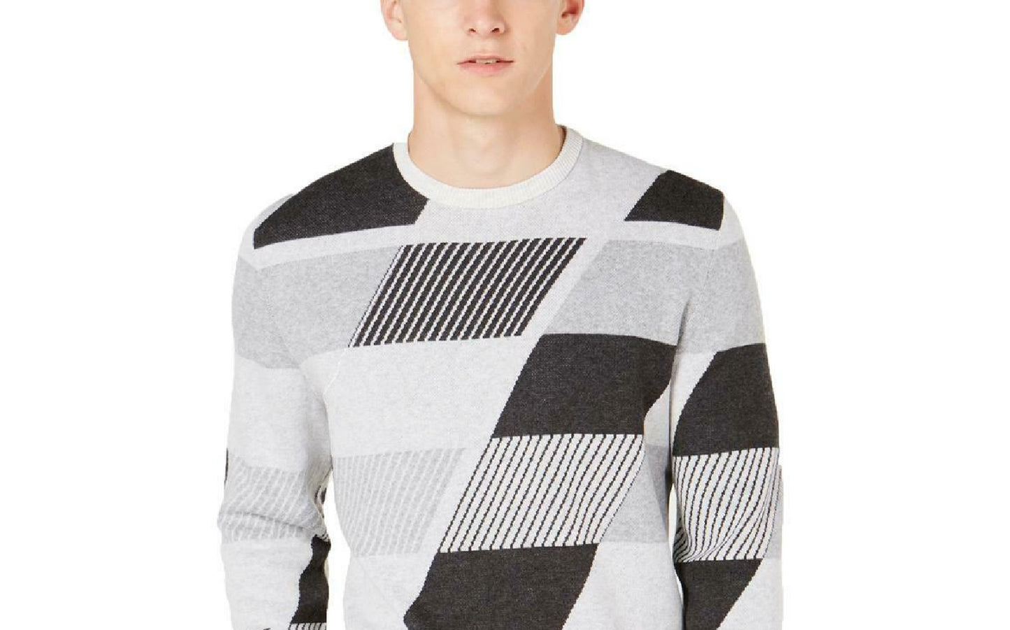 Suéter Alfani Masculino Abstrato Colorblocked Cinza Tamanho 2 X-G