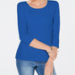 Blusa feminina Karen Scott de algodão com manga 3/4, azul, tamanho pequeno