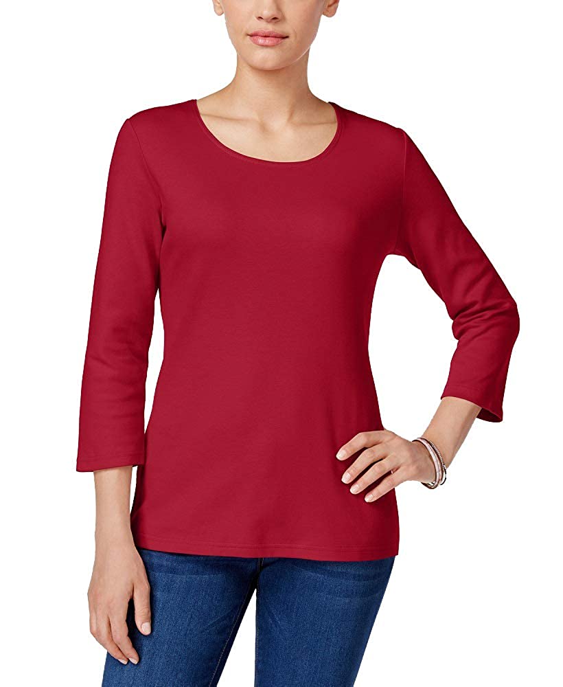 Karen Scott Top Feminino Decote Redondo Vermelho Brilhante Tamanho P