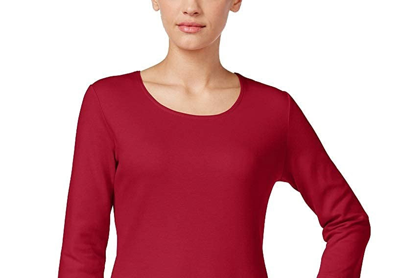 Karen Scott Top Feminino Decote Redondo Vermelho Brilhante Tamanho P