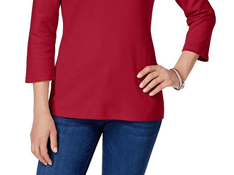 Karen Scott Top Feminino Decote Redondo Vermelho Brilhante Tamanho P