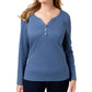 Karen Scott Top Henley de Algodão Feminino Azul Tamanho Extra Grande