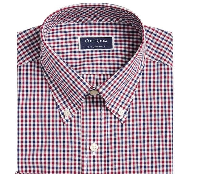 Camisa social masculina Club Room Classic/Regular Fit com xadrez xadrez, tamanho vinho, 32-33