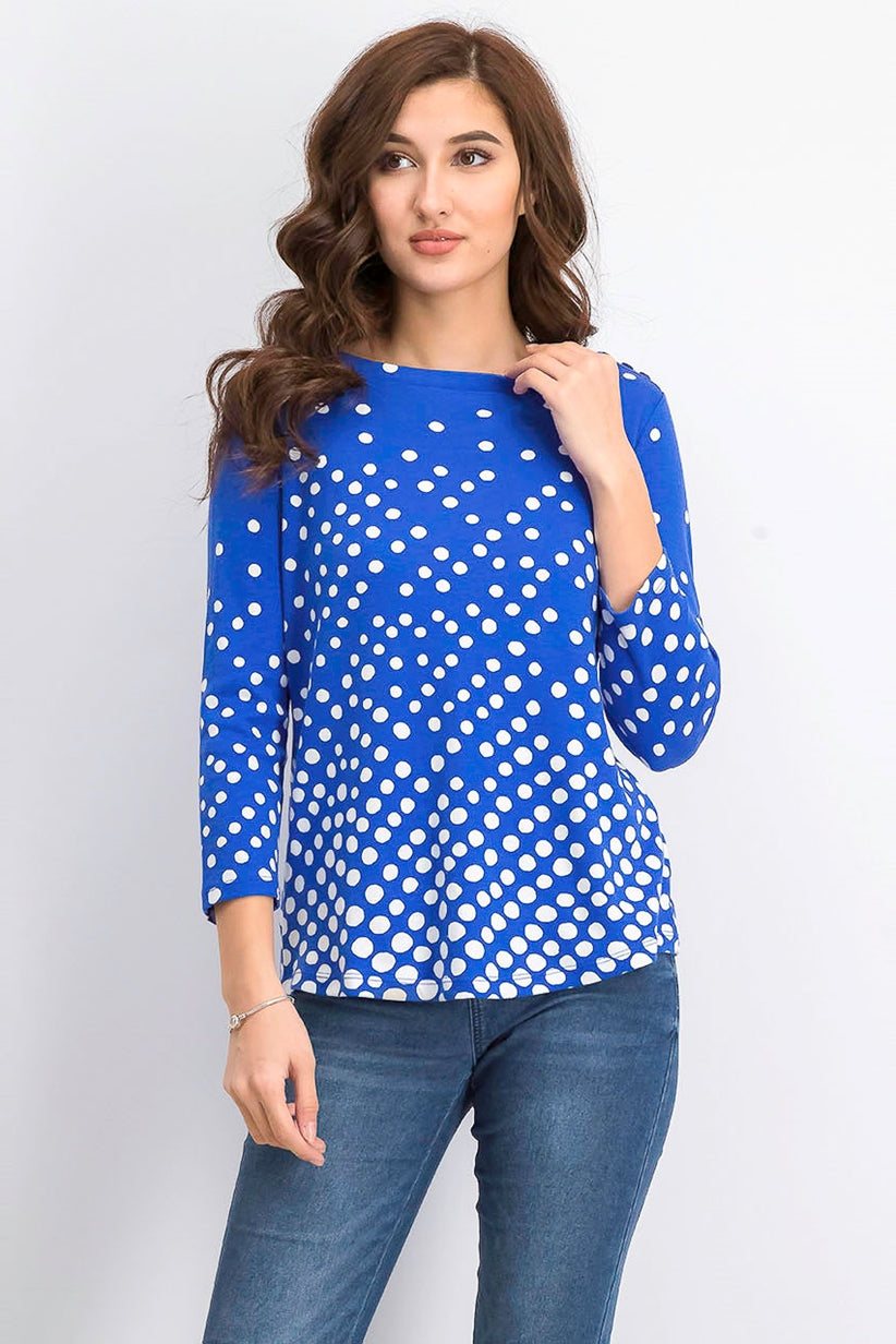 Camiseta feminina Charter Club de algodão Pima com estampa de botões e ombros, azul, tamanho pequeno