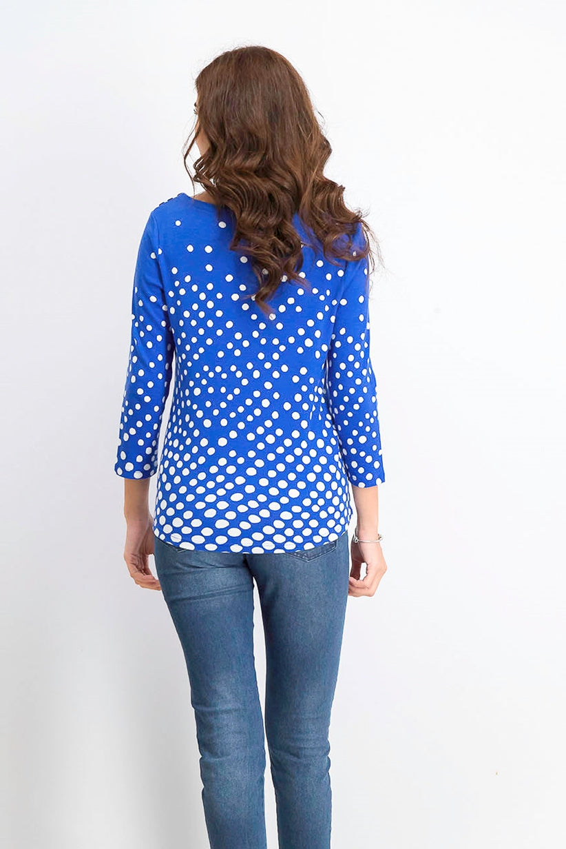 Camiseta feminina Charter Club de algodão Pima com estampa de botões e ombros, azul, tamanho pequeno