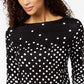 Charter Club Petite Pima Cotton Women's Top com estampa de botões e ombros, preto, tamanho médio