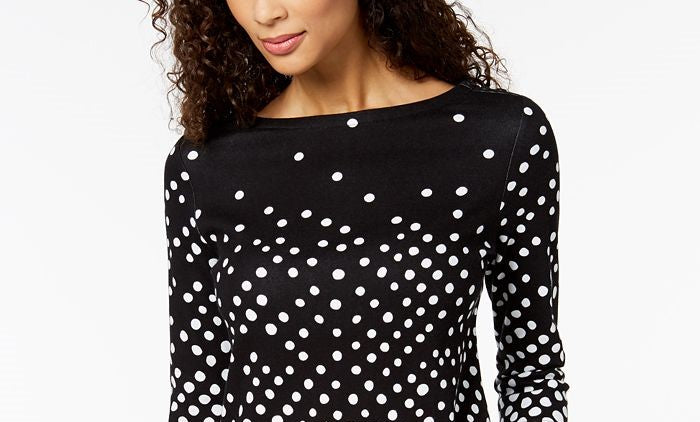 Charter Club Petite Pima Cotton Women's Top com estampa de botões e ombros, preto, tamanho médio