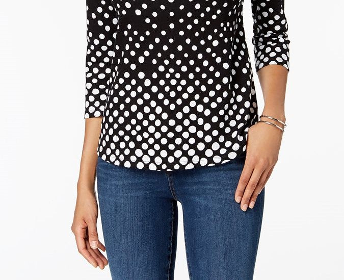 Charter Club Petite Pima Cotton Women's Top com estampa de botões e ombros, preto, tamanho pequeno