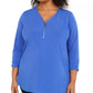 JM Collection Top Plus Size Feminino com Zíper e Estampa Sólida Azul Escuro Tamanho 0X