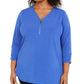 JM Collection Top Plus Size Feminino com Zíper e Estampa Sólida Azul Tamanho 1X