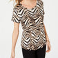 JM Collection Blusa feminina estampada com decote redondo, marrom, tamanho pequeno