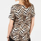 JM Collection Blusa feminina estampada com decote redondo, marrom, tamanho pequeno