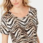 JM Collection Blusa feminina estampada com decote redondo, marrom, tamanho pequeno