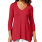 JM Women's Collection Top com decote em V e bainha em lenço, vermelho, tamanho extra pequeno