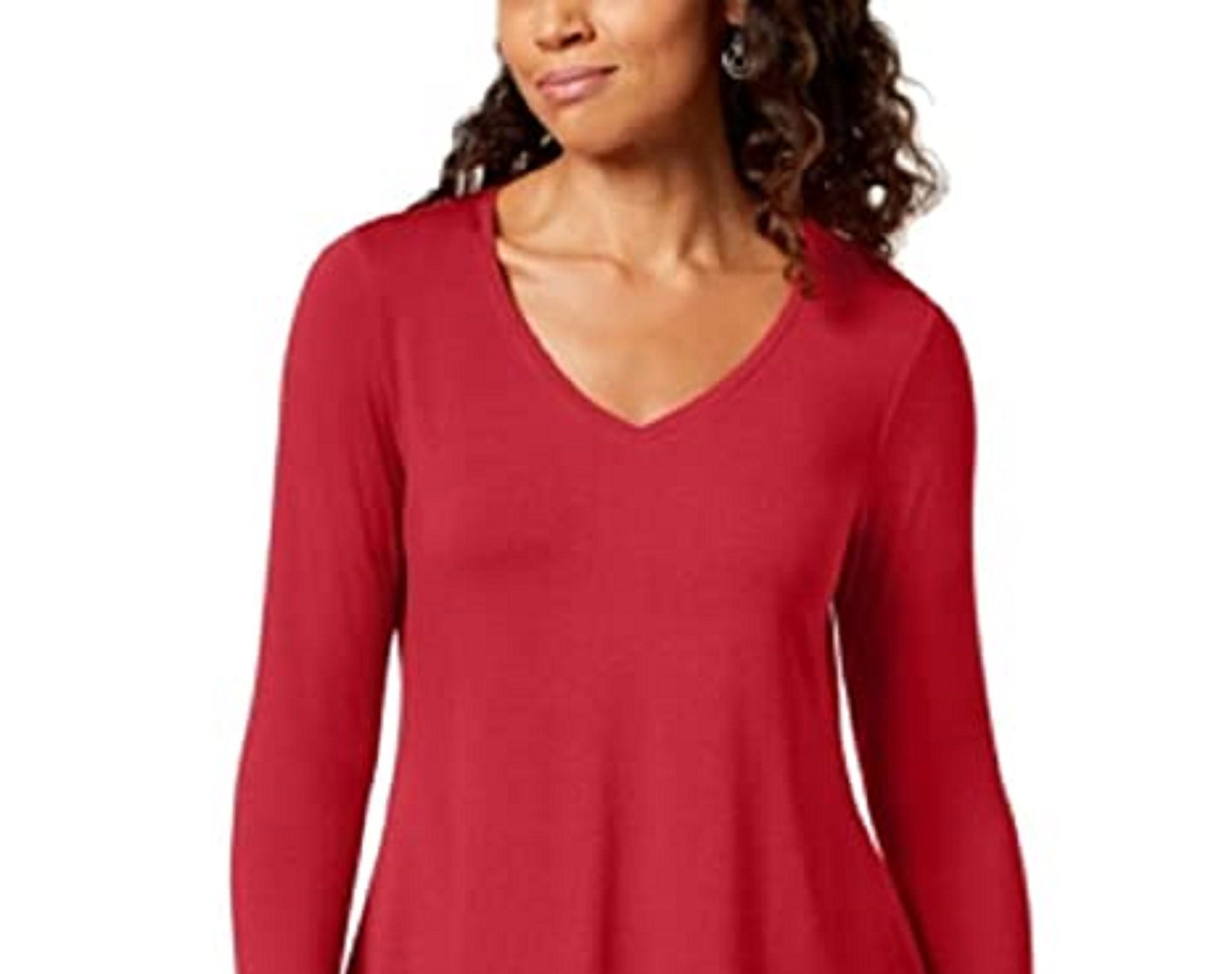 JM Women's Collection Top com decote em V e bainha em lenço, vermelho, tamanho extra pequeno