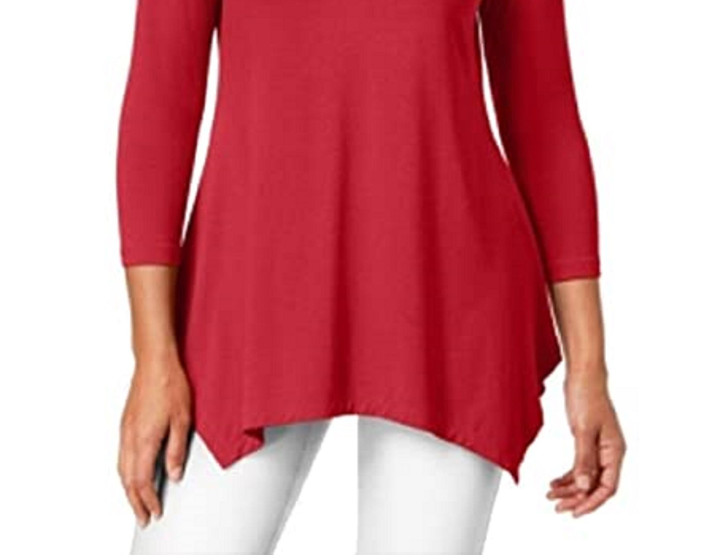 JM Women's Collection Top com decote em V e bainha em lenço, vermelho, tamanho extra pequeno