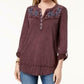 Top feminino bordado de algodão pequeno Style &amp; Co, roxo, tamanho pequeno