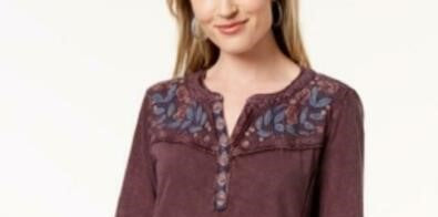 Top feminino bordado de algodão pequeno Style &amp; Co, roxo, tamanho pequeno