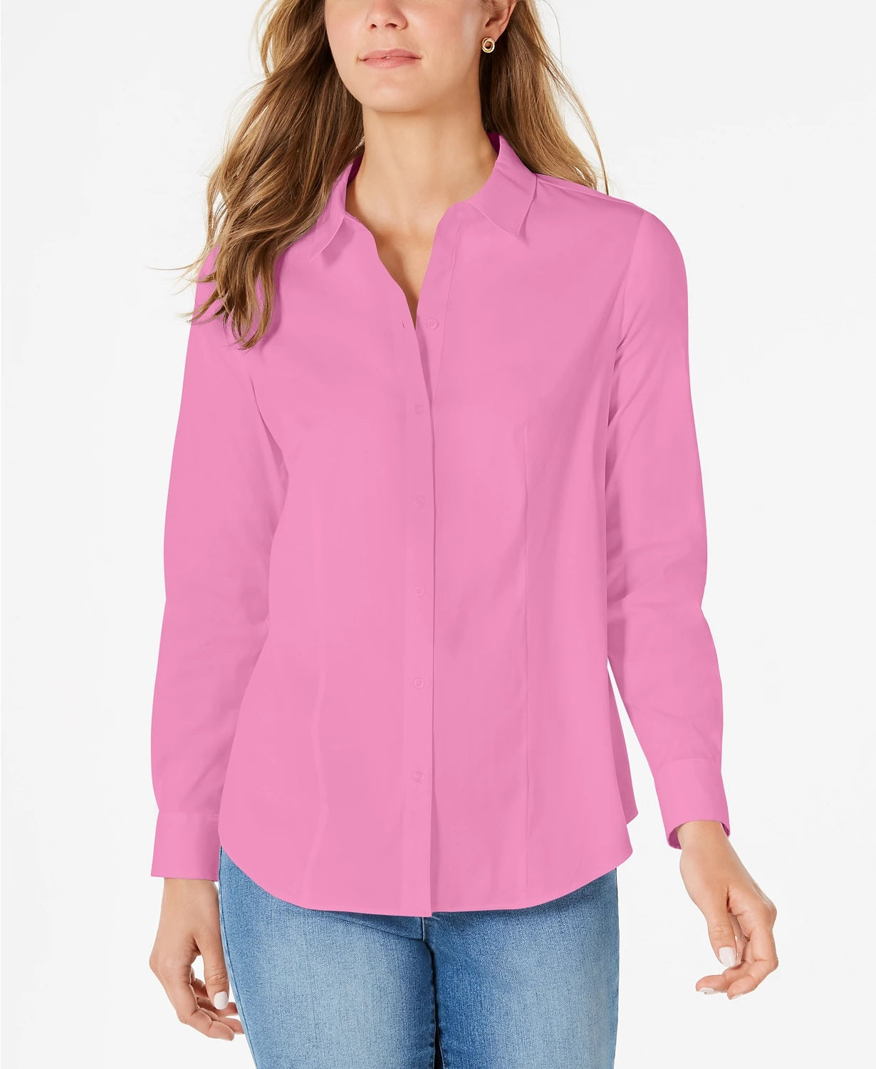 Camisa feminina clássica com botões frontais Charter Club, rosa, tamanho 12