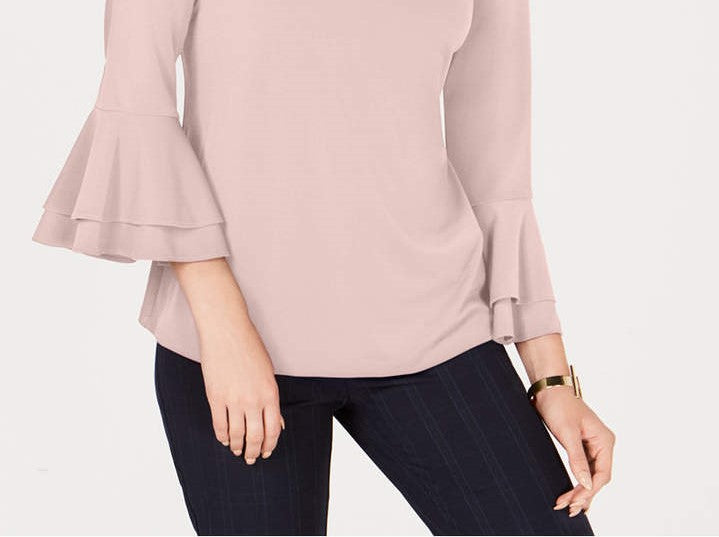 Top feminino Charter Club com manga sino e decote em V, rosa, tamanho médio