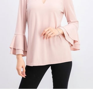 Top feminino Charter Club com manga sino e decote em V, rosa, tamanho X-G