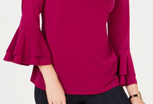 Charter Club Blusa feminina com manga sino e decote em V, roxa, tamanho XS