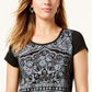 Polo feminino com estampa de pinceladas Style &amp; Co, preto, tamanho médio