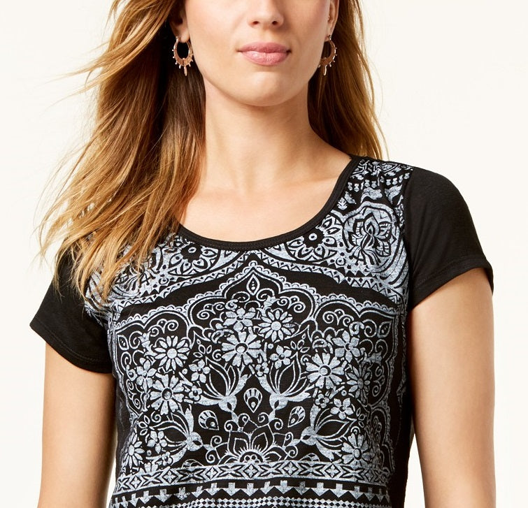 Polo feminino com estampa de pinceladas Style &amp; Co, preto, tamanho médio