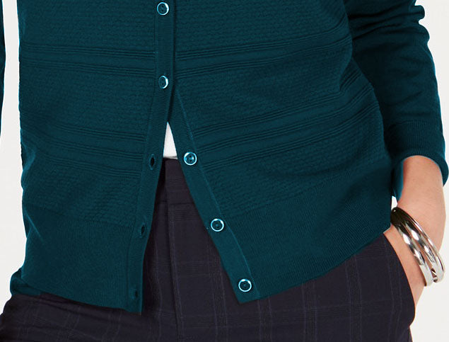 Cardigan texturizado feminino Charter Club, verde, tamanho extragrande