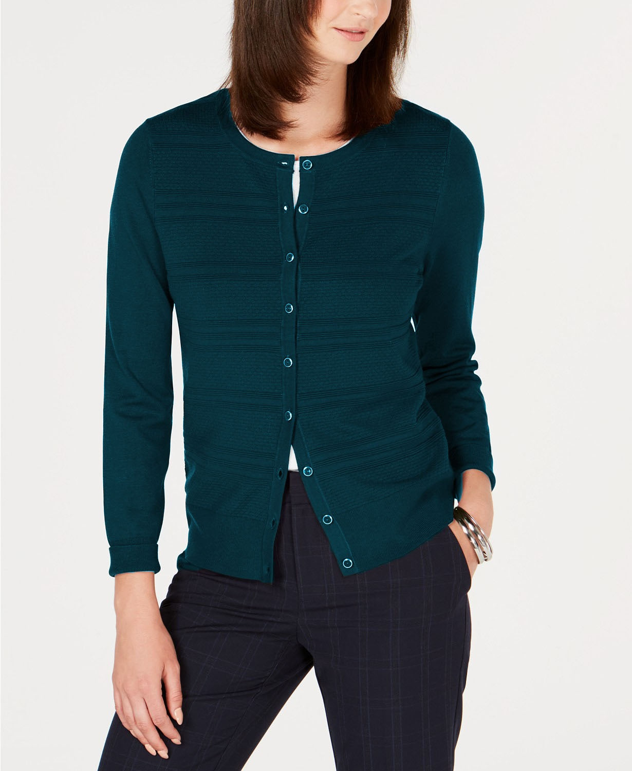 Cardigan texturizado feminino Charter Club verde escuro tamanho grande