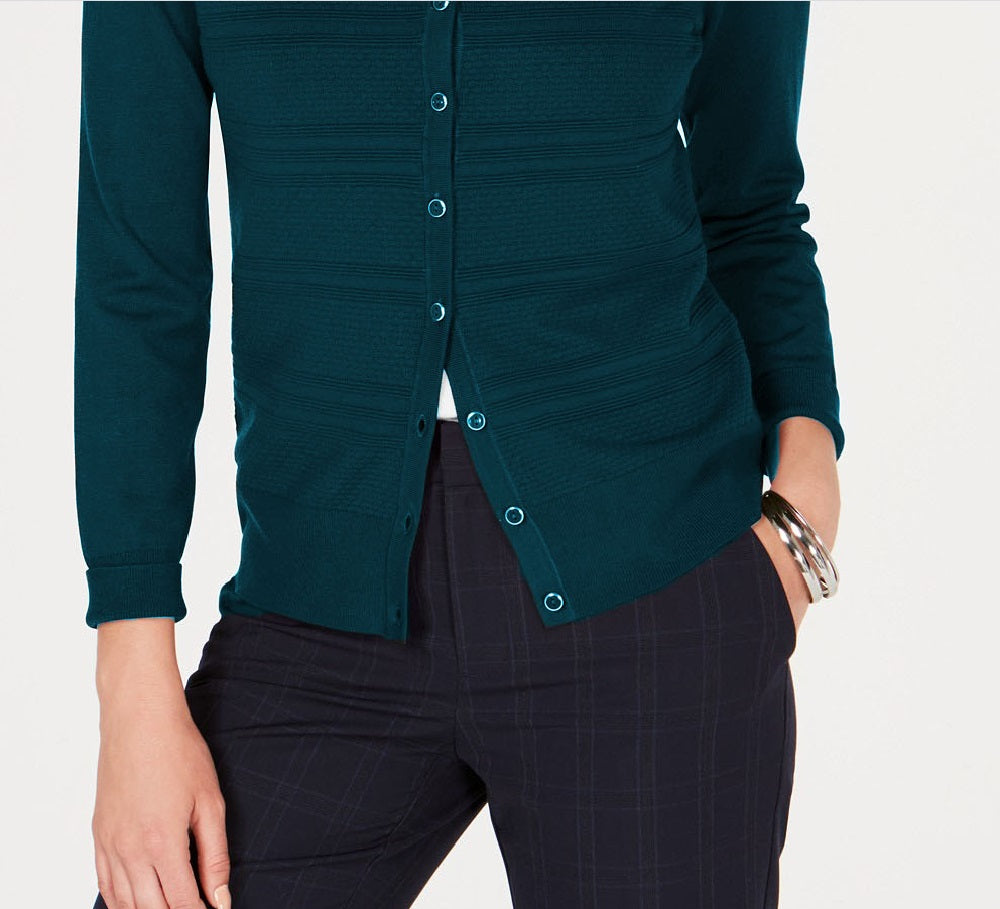 Cardigan texturizado feminino Charter Club, verde, tamanho médio