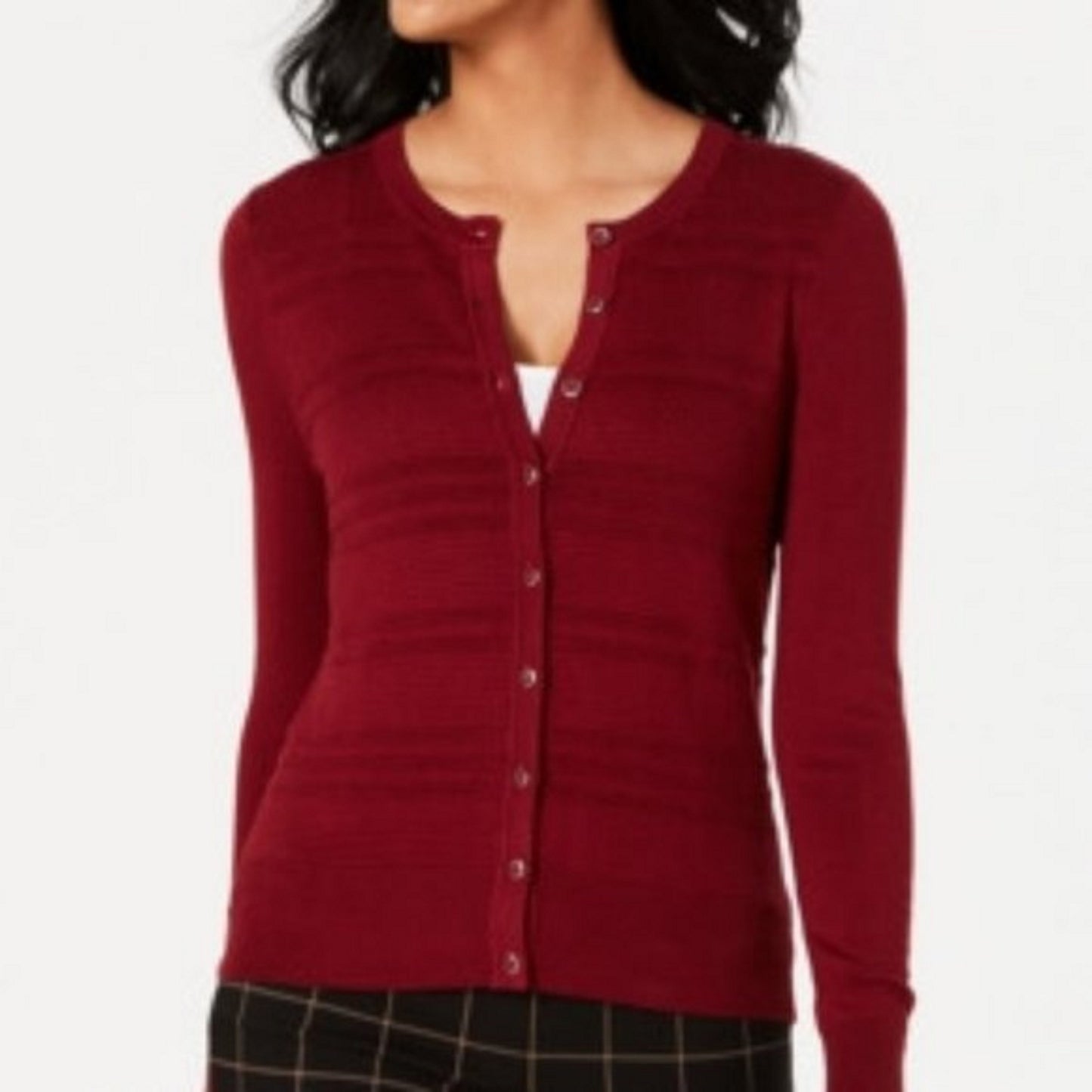 Cardigan texturizado feminino Charter Club, tamanho vinho, extra pequeno